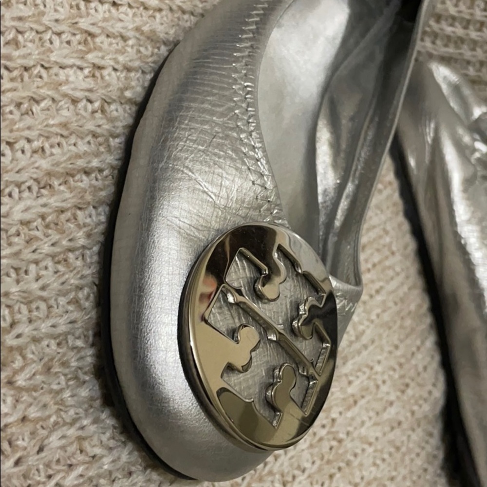 Tory Burch Metallic Silver Flats